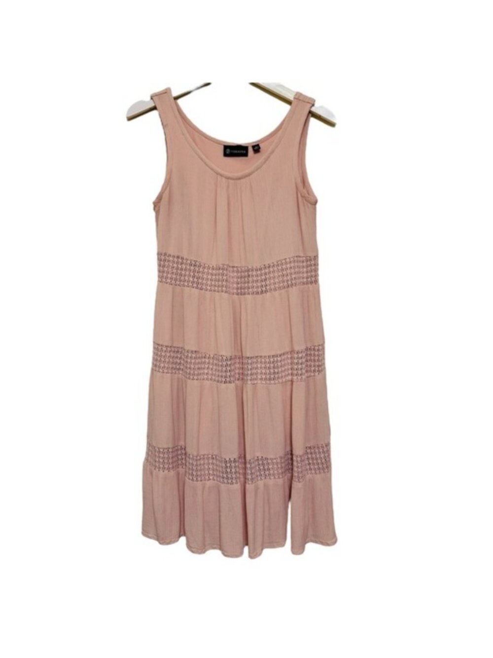 Versona Pink Peach Crochet Ruffled Tiered Sleeveless Flowy Dress Size S
